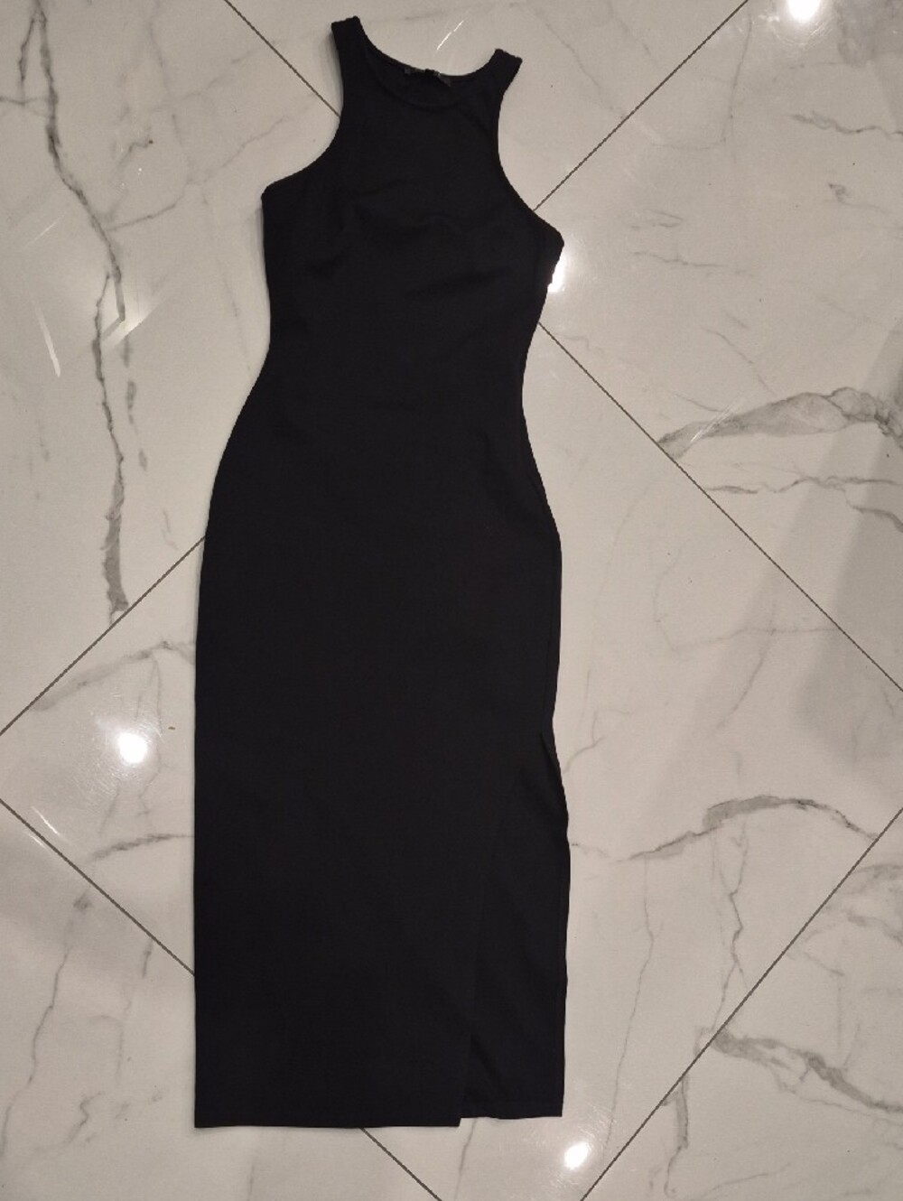 Sleek Black Maxi Bodycon Dress - Women's Elegant Evening Wear